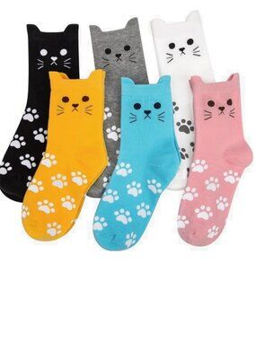 Cute Kitty Yoga Socks with Grippers - 6 Color pairs of Kitties